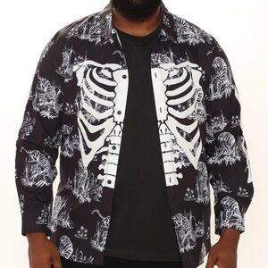 Mr. Savage. Bones long sleeve, woven shirt, black/white size XXXL.